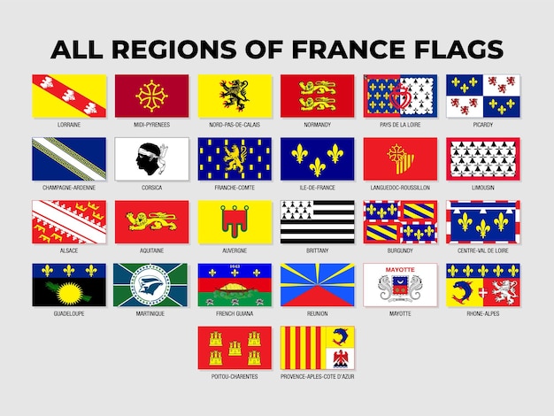 フランスの州と州の旗コレクションのデザイン テンプレート フランスの州の旗