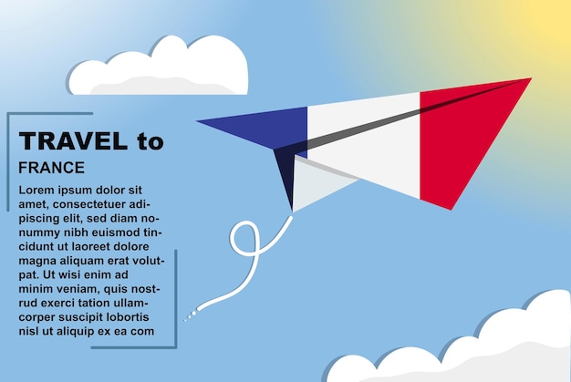 紙飛行機の休暇の概念に紙の旗とテキスト スペース フラグとフランス旅行ベクター バナー