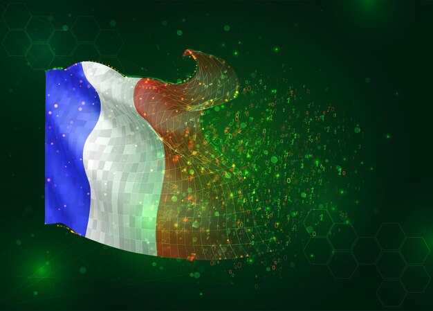 ポリゴンとデータ番号を持つ緑の背景にベクトル 3 d フラグのフランス