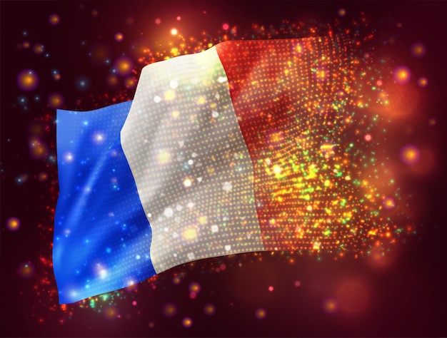 France, vector 3d flag on pink purple background with lighting and flares