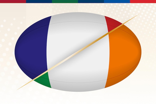 프랑스 대 아일랜드, 럭비 토너먼트의 개념입니다. 벡터 플래그 양식된 럭비 공입니다.