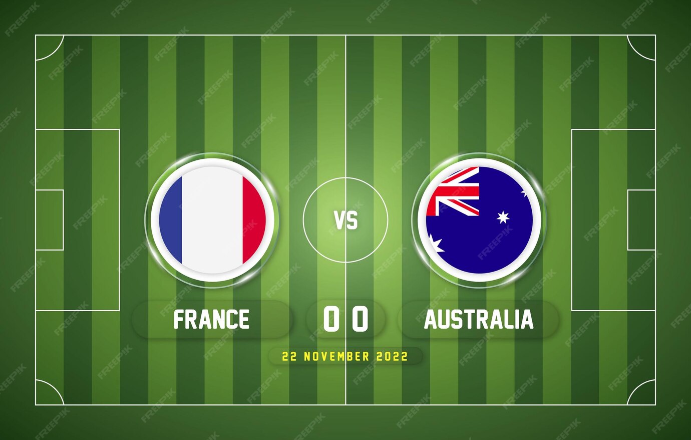 Premium Vector France vs australia 2022 match with scoreboard and stadium background