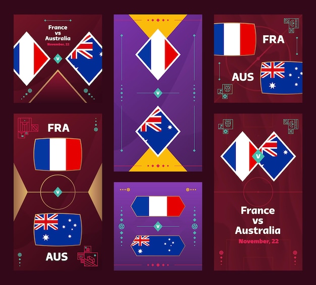 フランス対オーストラリア マッチ ワールド フットボール 2022 垂直および正方形バナー ソーシャル メディア 2022 用に設定