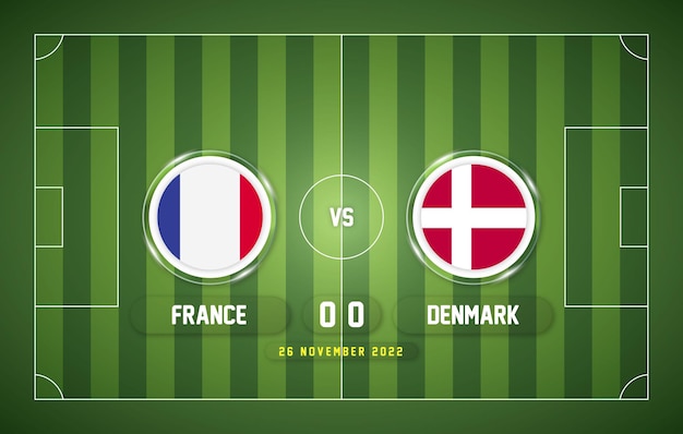 France vs Denmark 2022 match with scoreboard and stadium background