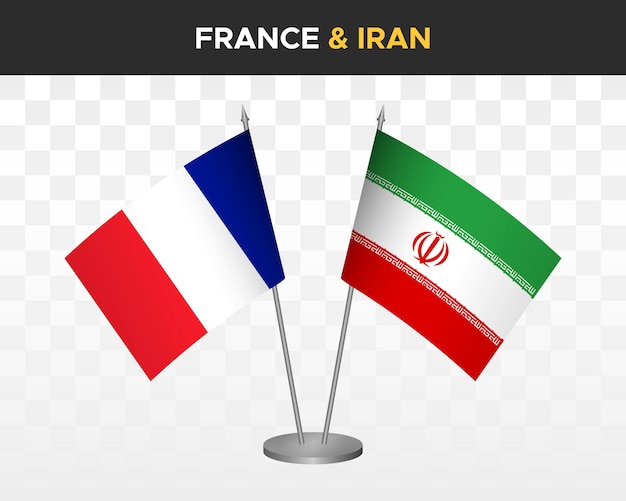Francia vs iran desk flag mockup isolato 3d illustrazione vettoriale bandiere da tavolo francesi