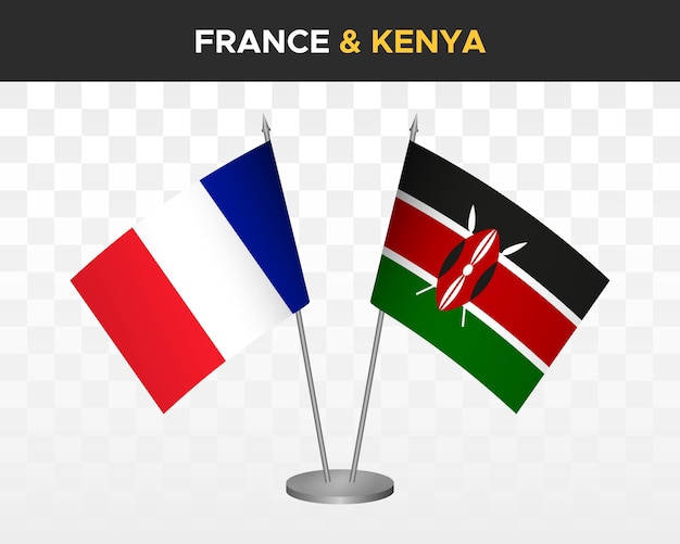 Francia vs kenya bandiere da scrivania mockup isolato 3d illustrazione vettoriale bandiere da tavolo francesi