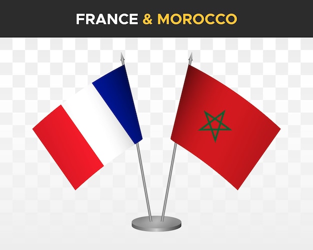 France vs morocco desk flags mockup isolated 3d vector illustration french table flags