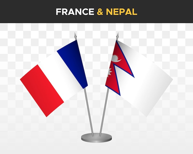 France vs nepal desk flags mockup isolated 3d vector illustration french table flags