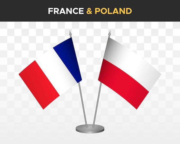 France vs poland desk flags mockup isolated 3d vector illustration french table flags