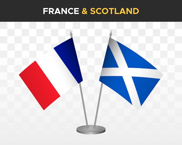 France vs scotland desk flags mockup isolated 3d vector illustration french table flags