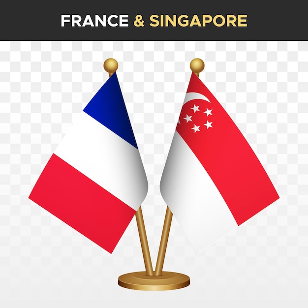 Vector france vs singapore flags french 3d standing desk flag isolated on white