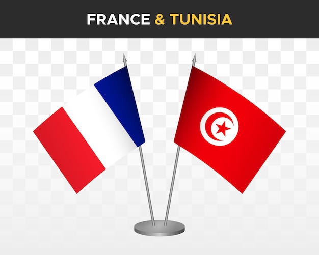 France vs tunisia desk flags mockup isolated 3d vector illustration french table flags