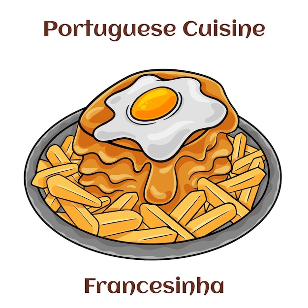 Vector francesinha sandwich on plate typical food from porto portugal with fried egg