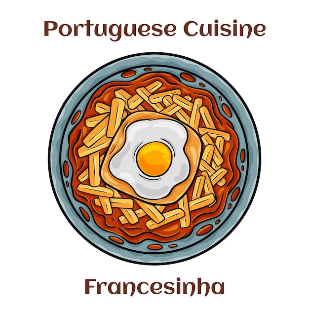 계란 후라이와 함께 포르토 포르투갈의 전형적인 음식 접시에 프란세지냐 샌드위치