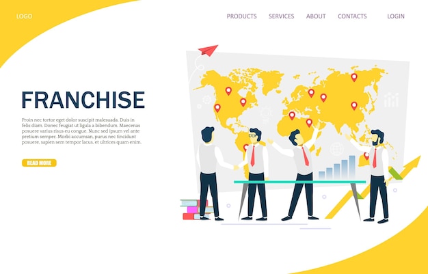 Vector franchise vector website landing page design template