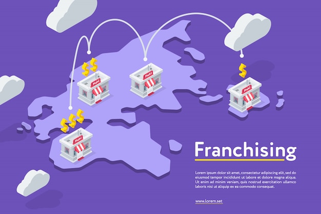 Vector franchising chains store on purple