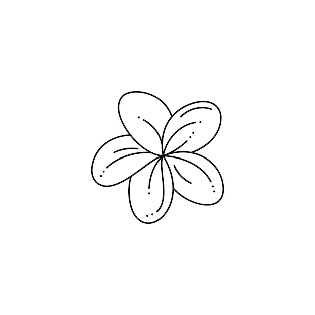 Frangipani-bloem in een trendy minimalistische voeringstijl. Vector tropische Plumeria bloem illustratie voor het afdrukken op t-shirt, webdesign, schoonheidssalons, posters, het creëren van een logo en andere