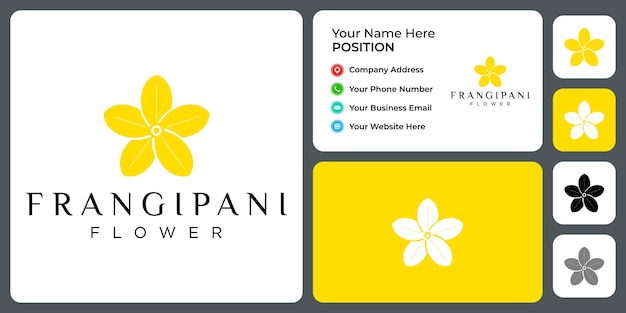 Design del logo del fiore del frangipani con modello di biglietto da visita.