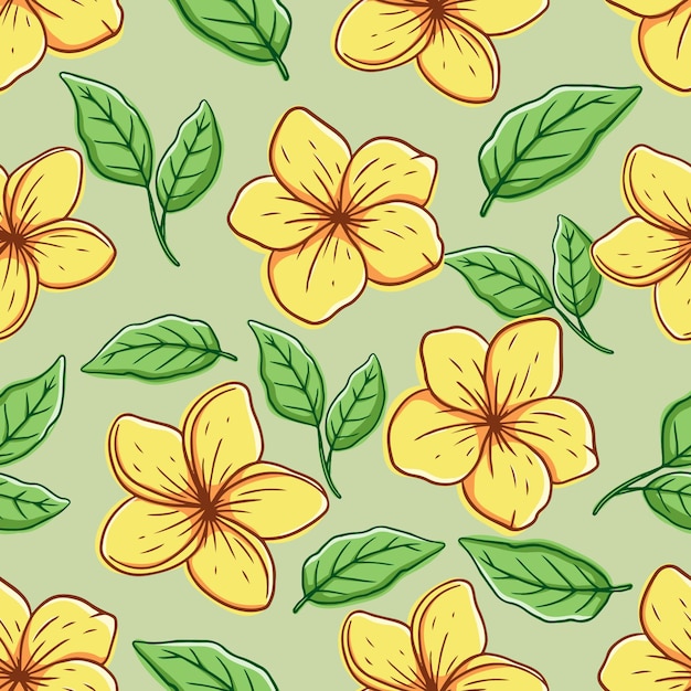 Frangipani flower in seamless pattern with colored hand draw style