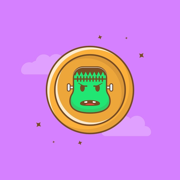 Vector frankenstein coin cartoon icon illustration for halloween party. halloween concept.