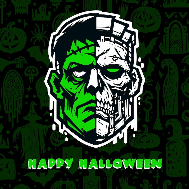 Frankenstein Zombie calavera Ilustracion Vectorial de Halloween