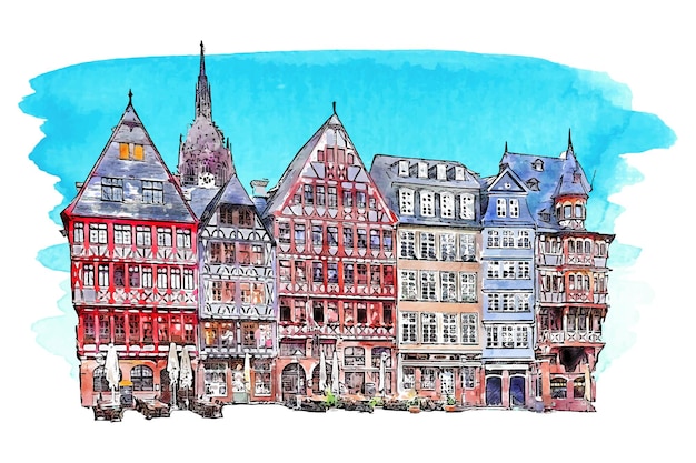 Vector frankfurt duitsland aquarel hand getekende illustratie geïsoleerd op een witte achtergrond