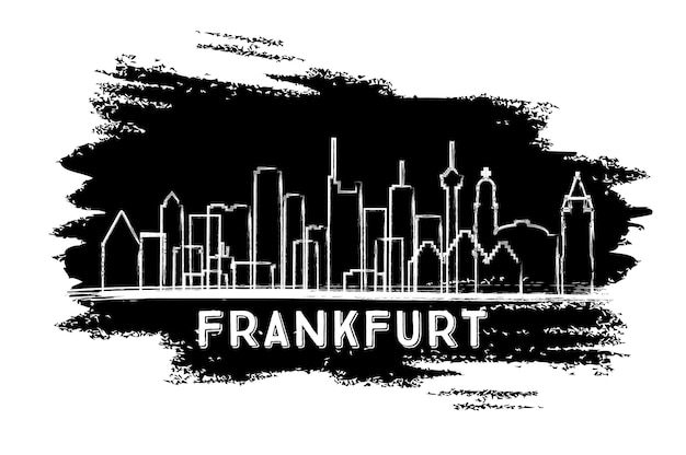 Frankfurt Duitsland City Skyline van silhouet. Hand getekende schets. Zakelijk reizen en toerisme Concept met historische architectuur. Frankfurt Cityscape met monumenten.