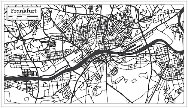 Frankfurt Duitsland stadsplattegrond in retro stijl. Overzicht kaart. Vectorillustratie.