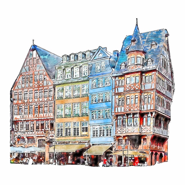 Франкфурт германия акварель рисованной иллюстрации, изолированные на белом фоне