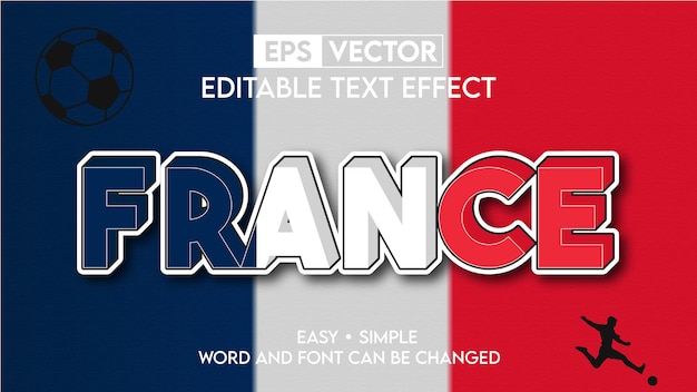 Vector frankrijk 3d-teksteffect met typografie bewerkbare tekstsjabloon met vlag van frankrijk