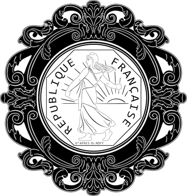 frankrijk munt met vintage frame zwart ontwerp handgemaakt silhouet