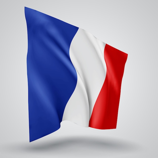 Frankrijk, vector vlag met golven en bochten zwaaien in de wind op een witte achtergrond.
