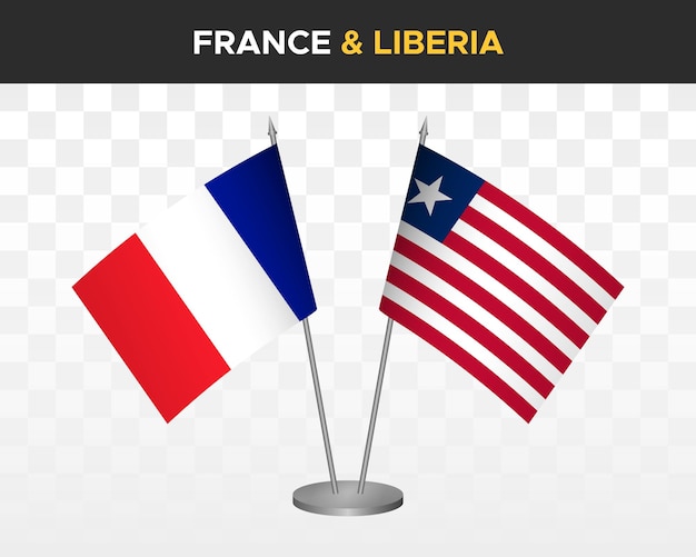 Frankrijk vs liberia bureau vlaggen mockup geïsoleerde 3d vector illustratie franse tafel vlaggen