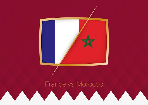 Frankrijk vs Marokko Halve finale icoon van voetbalcompetitie op bordeauxrode achtergrond