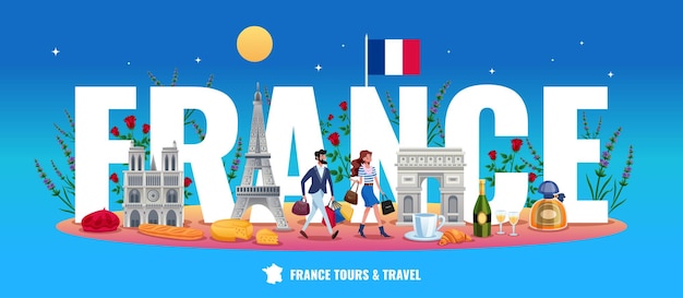 Frankrijk woord illustratie reizen en reizen