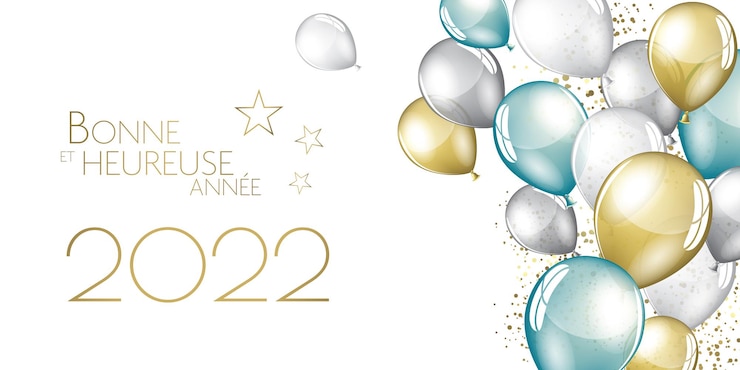 Vector frans gelukkig nieuwjaar 2022 feestelijke ballonnen wenskaart