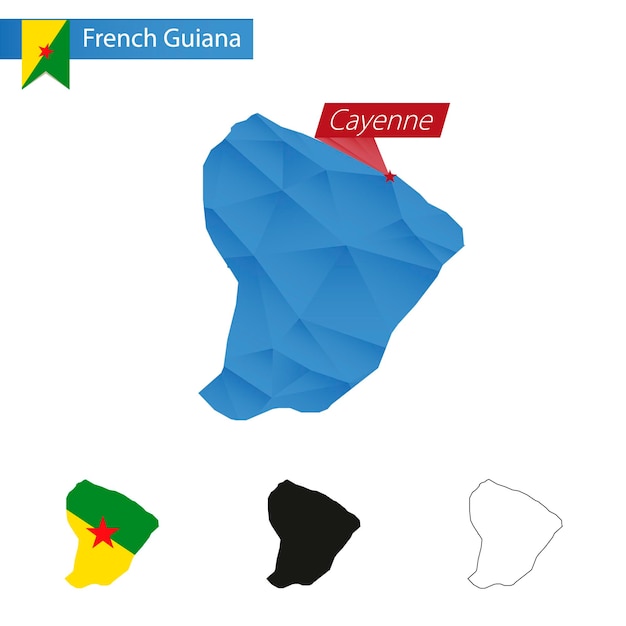 Frans Guyana blauwe Low Poly kaart met hoofdstad Cayenne