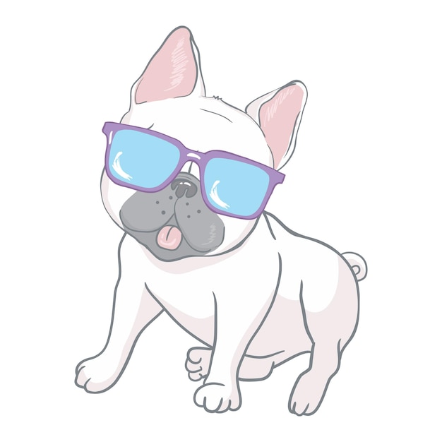 Franse bulldog gezicht hond hart Bril illustratie vector cartoon