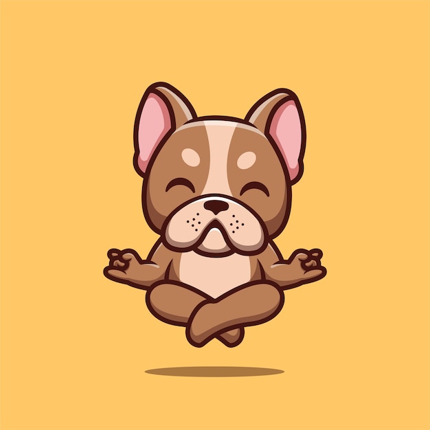 Franse Bulldog Zitten Meditatie Leuke Creatieve Kawaii Cartoon Mascotte Logo