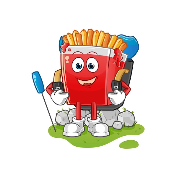 Franse frietjes gaan kamperen mascotte. cartoon vector