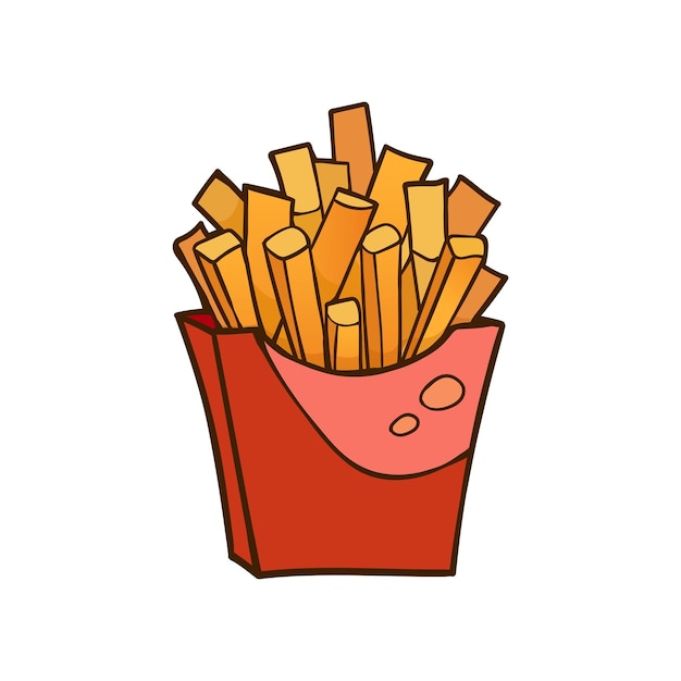 Franse frietjes in een rode doos Fastfood vectorillustratie