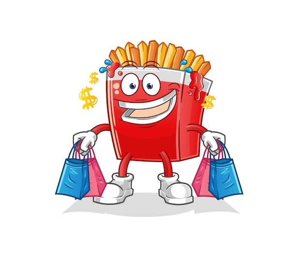 Franse frietjes shoping mascotte. cartoon vector