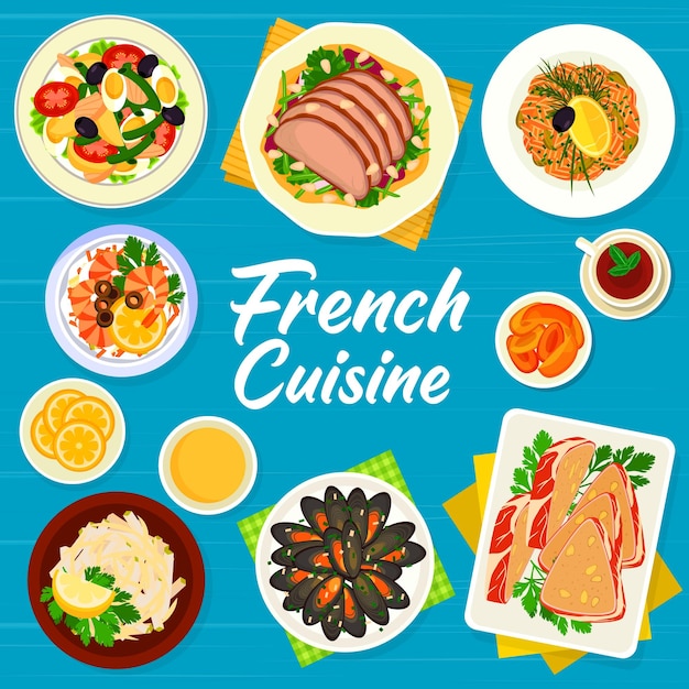 Franse keuken menu dekking vector voedsel van Frankrijk