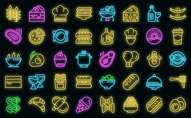 Franse keuken pictogrammen instellen vector neon