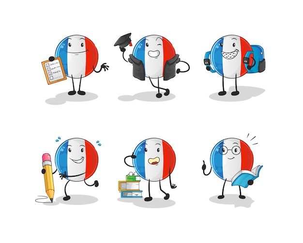 Franse vlag onderwijs ingesteld karakter. cartoon mascotte vector