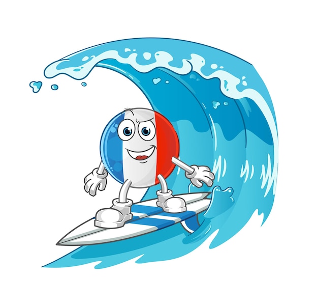 Franse vlag surfen karakter cartoon mascotte vector