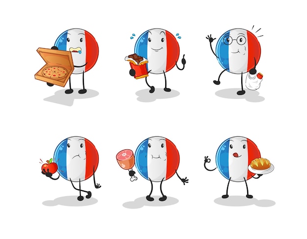 Franse vlag voedsel set karakter cartoon mascotte vector