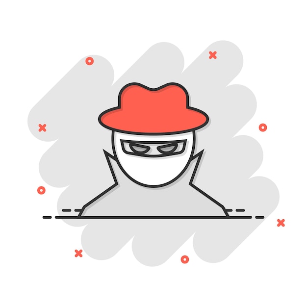 Fraud hacker icon in comic style Spy cartoon vector illustration on isolated background Cyber defend splash effect business concept