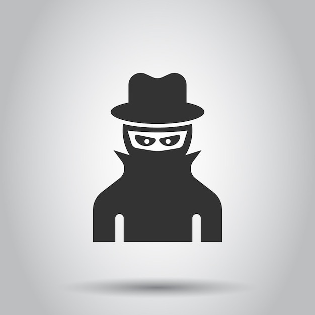 Fraud hacker icon in flat style Spy vector illustration on isolated background Cyber defend business concept