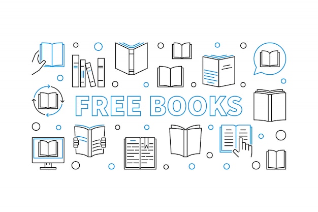 Free Books concept linear illustration with elements